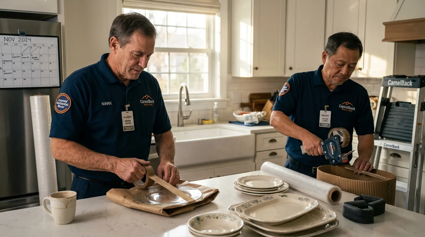 Professional crew packing kitchen dishware in Kenilworth, NJ